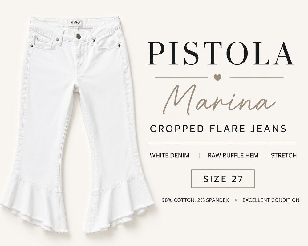 Pistola Marina Cropped Flare Jeans Open White Size 27 Raw Hem Stretch